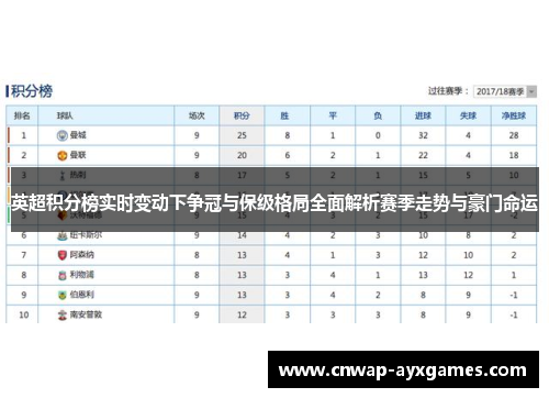 英超积分榜实时变动下争冠与保级格局全面解析赛季走势与豪门命运